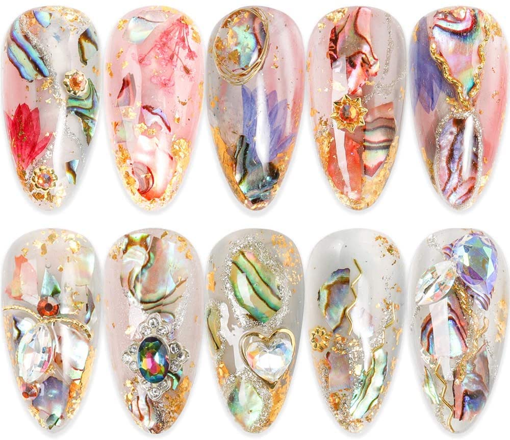 12 Grids Abalone Seashell Slices,Irregular Abalone Shell Slices Nail Art Glitter Flakes Acrylic Nails Supplies Holographic Glitters Nail Art Shell Piece Charm Shiny Decoration UV Gel Accessories Craft
