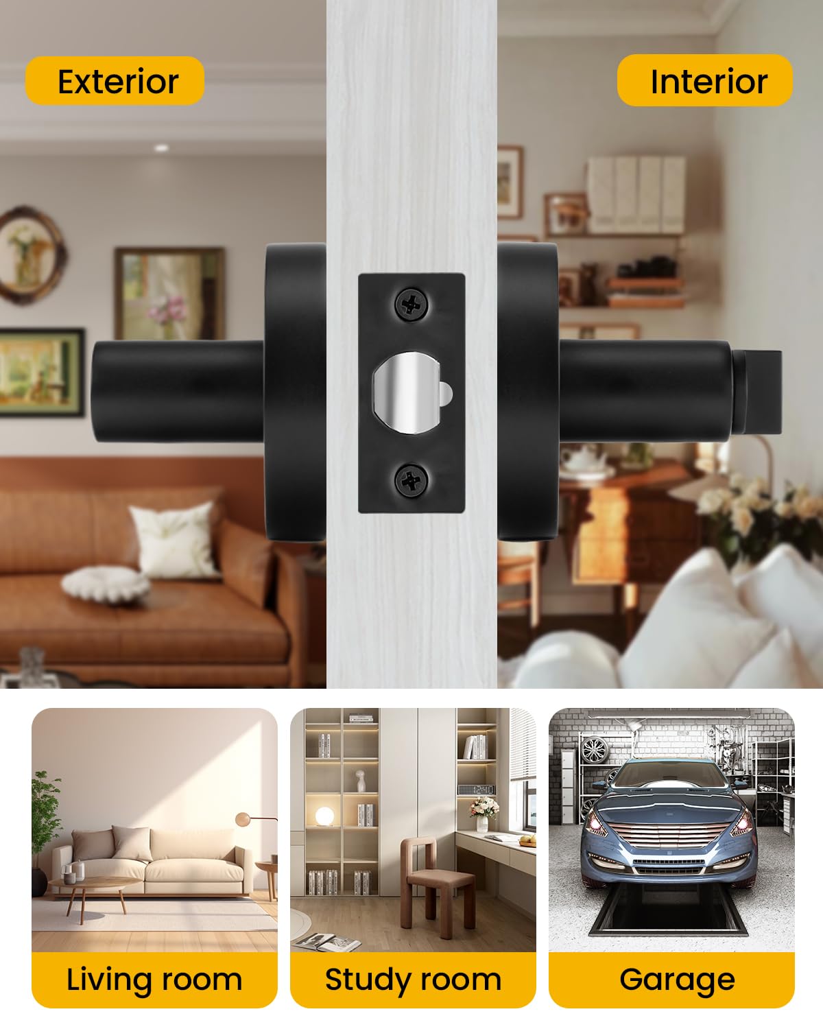 Goldenwarm Matte Black Entry Door Handle with Lock and Key, Zinc Alloy Exterior Door Handle, Balck Keyed Front Door Lever (1 Pack)