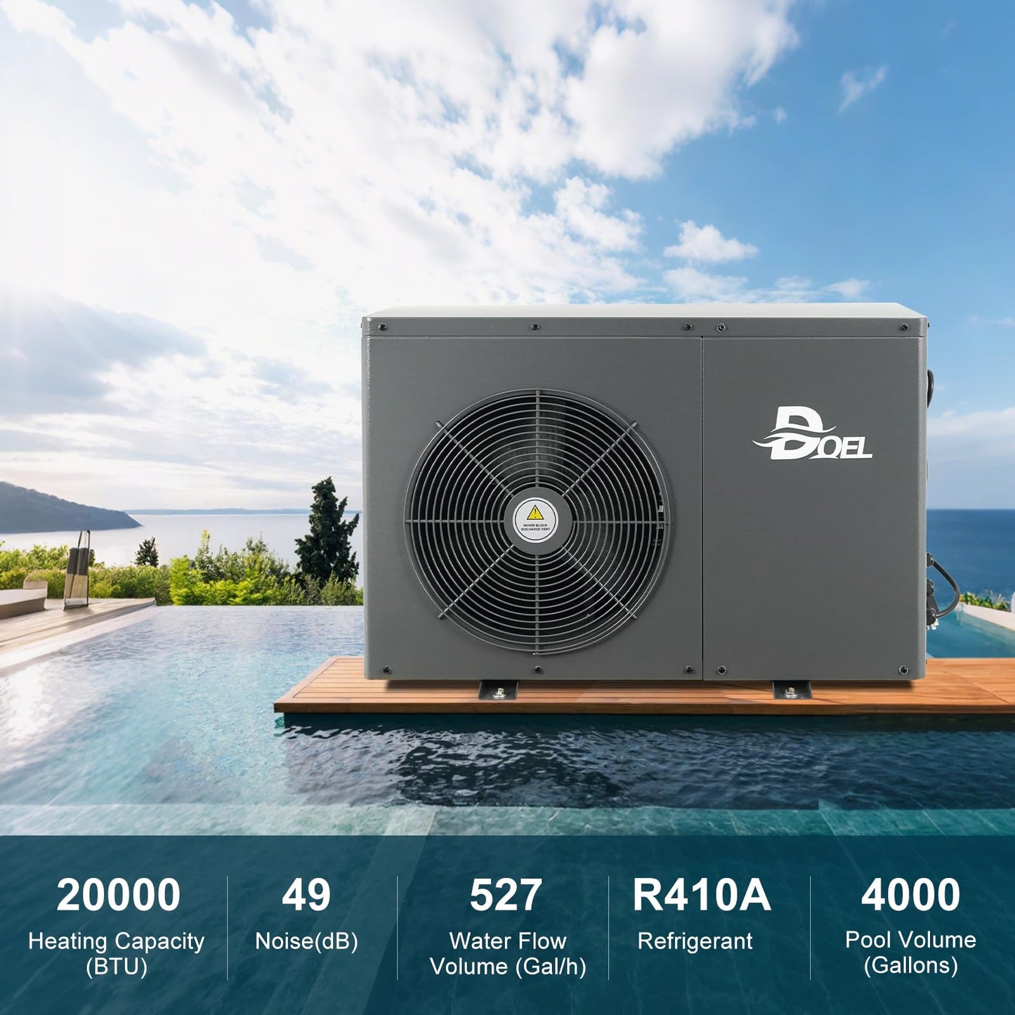 DOEL 20000 BTU Swimming Pool Heat Pump for Above-Ground/In-ground Pools, 5.56 kW Electric Pool Heater with Titanium Heat Exchanger, 110V 60Hz