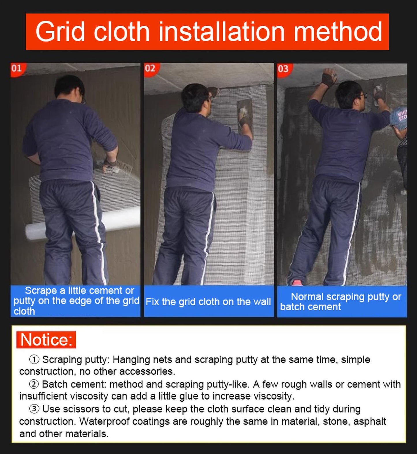 SXKJDM Fiberglass Mesh Plastering Mesh Enhanced Strength and Stability for Your Walls and Ceilings Durable(Size:1x50m（3.2ft x 164ft）)