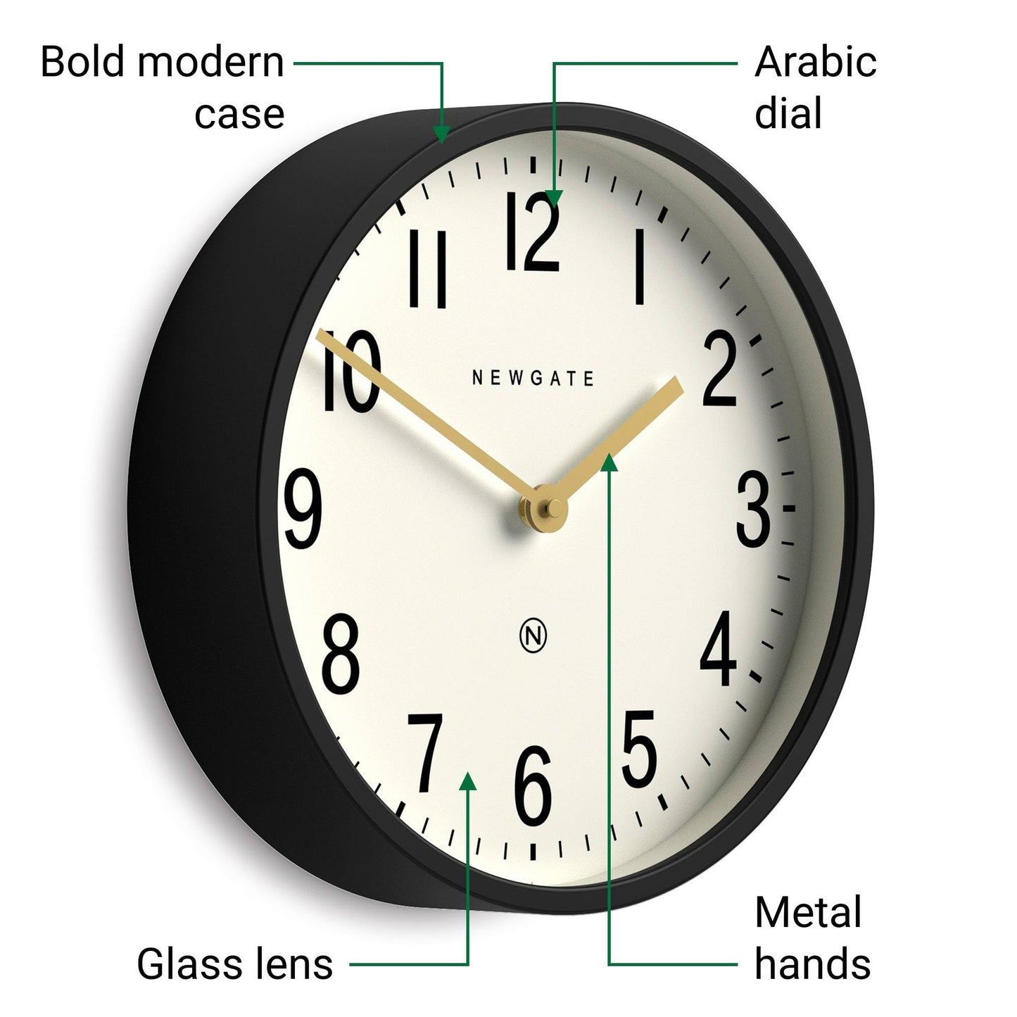 NEWGATE® Master Edwards wall Clock | Mid-Century Style Clock | 12 inch | Deep Metal case in matt Black | Modern Retro Design for Kitchen, Living Room or Office