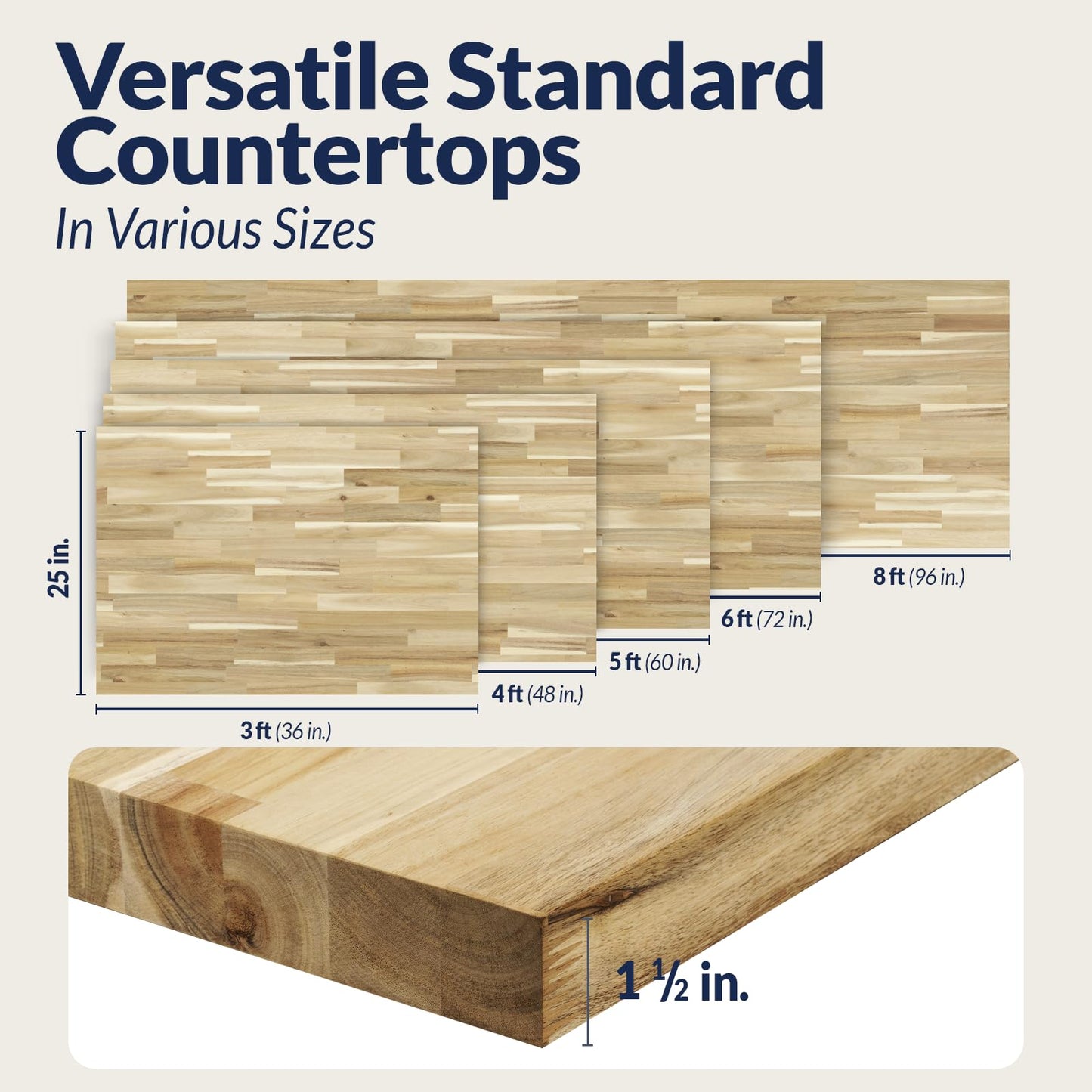 Howizz Acacia Butcher Block Countertop 96 x 25 x 1.5 Inches, Unfinished Solid Wood Table Top for DIY Desk Top, Workbench Top, Kitchen Countertop