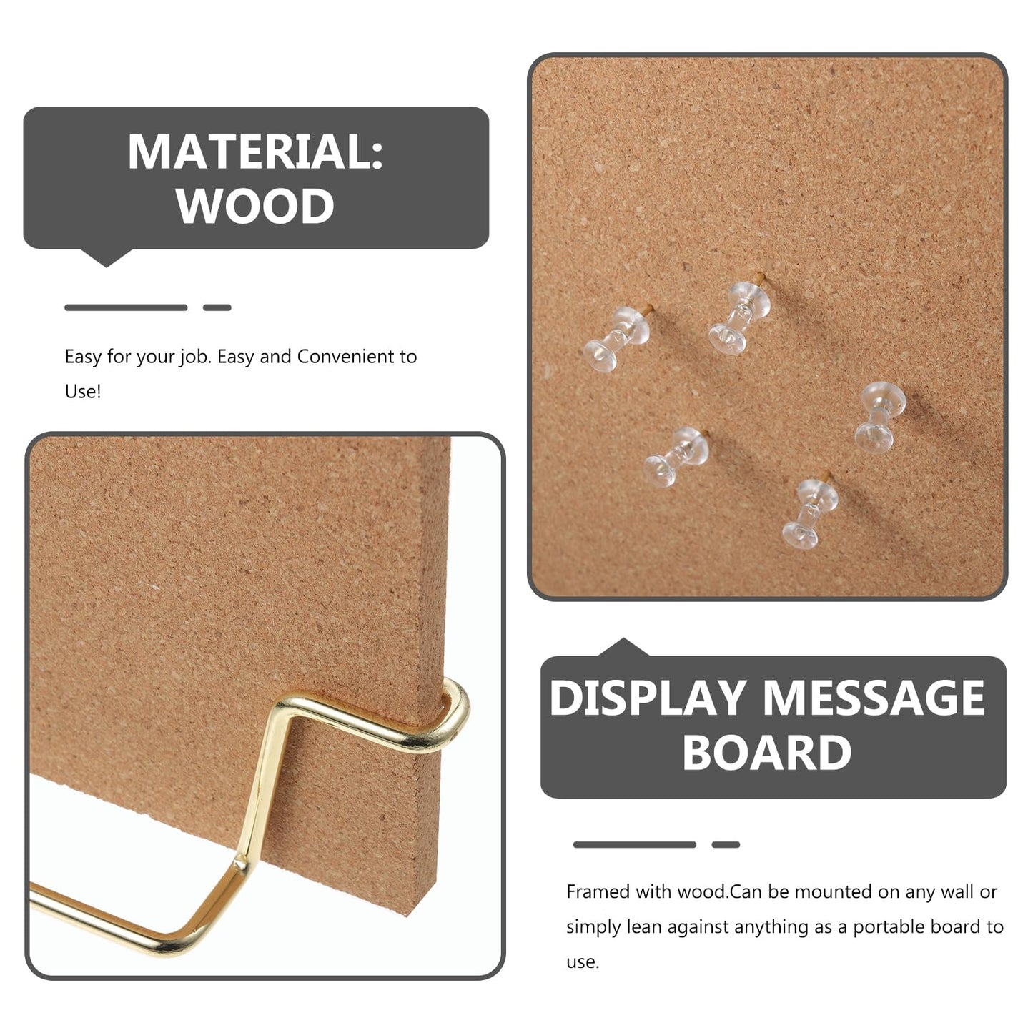 TOYANDONA Cork Board Bulletin Board with Metal Stand, Wooden Pin Notice Message Pin Board Desktop Memo Board for Home Office (Golden Base)