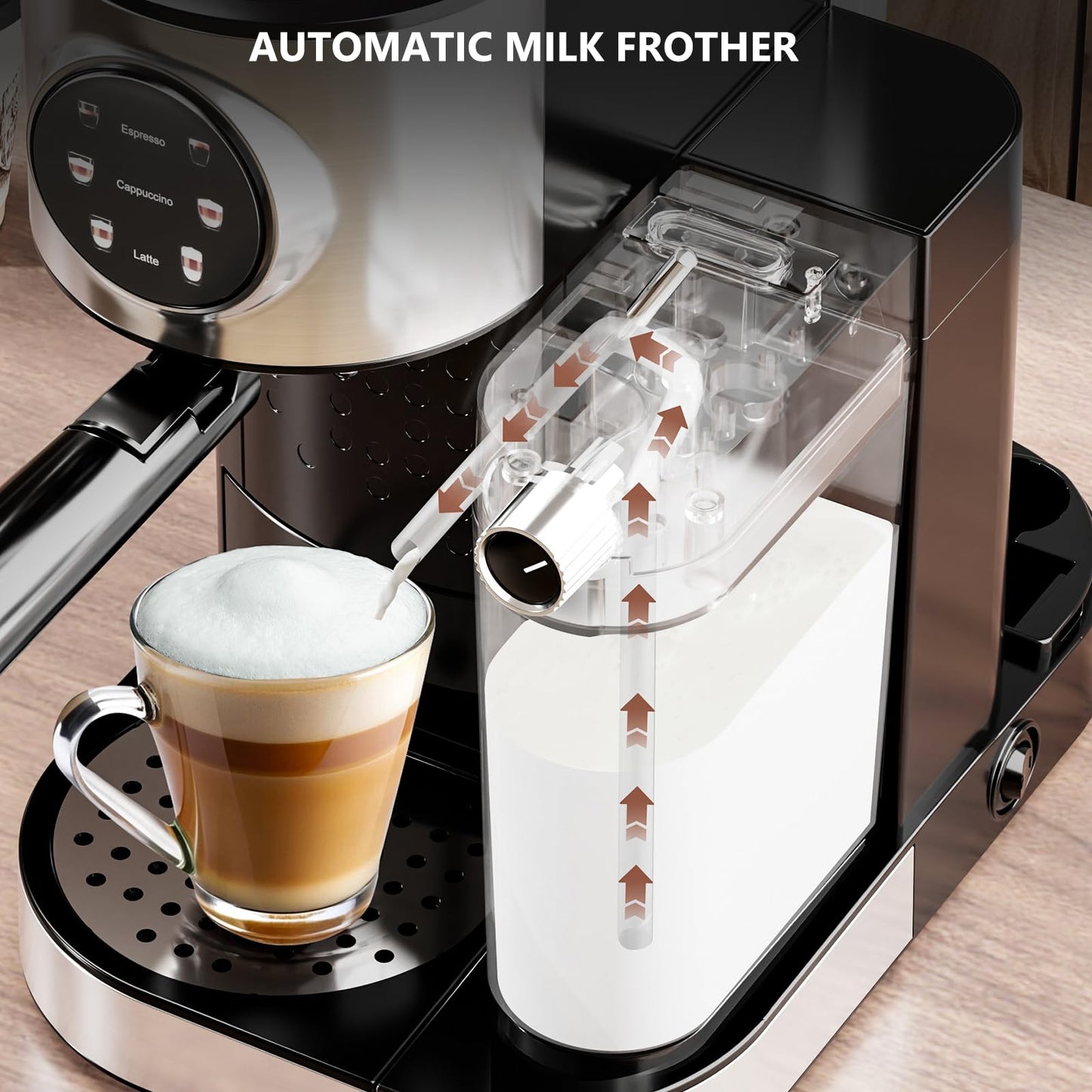 COWSAR Espresso Machine 20 Bar, Commercial Cappuccino & Latte Machine with Automatic Milk Frother, for Ground Coffee & Capsules, Dual Boiler, 57oz Water Tank, Expresso Machines for Home, Touchscreen