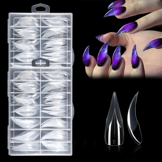 140 Pcs Eagle Claw Nail Extension Tip Pre-Shaped PP Gel Full Cover Long Curved Stiletto False Reusable Nail Tips (2, Transparent)