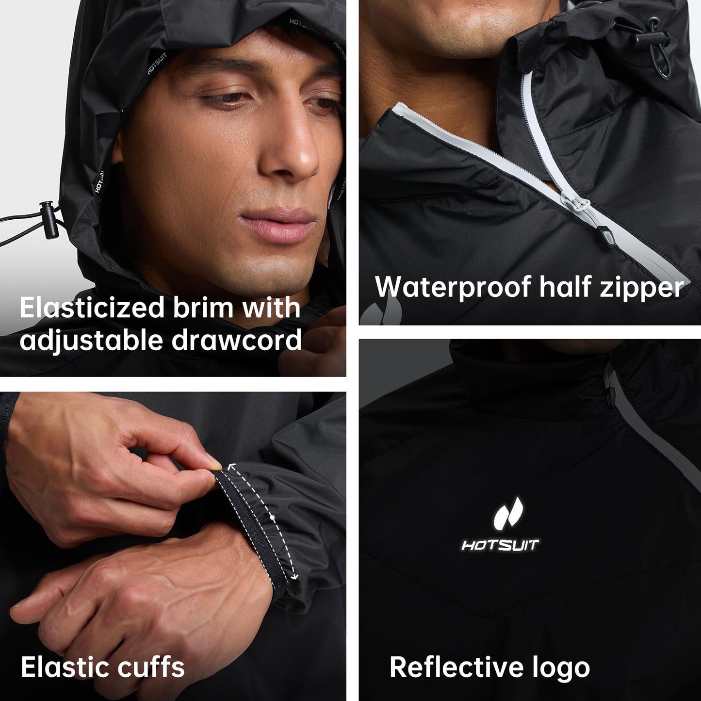 HOTSUIT Sauna Suit for Men Sweat Sauna Jacket Pant Gym Workout Sweat Suits, Black, XXL