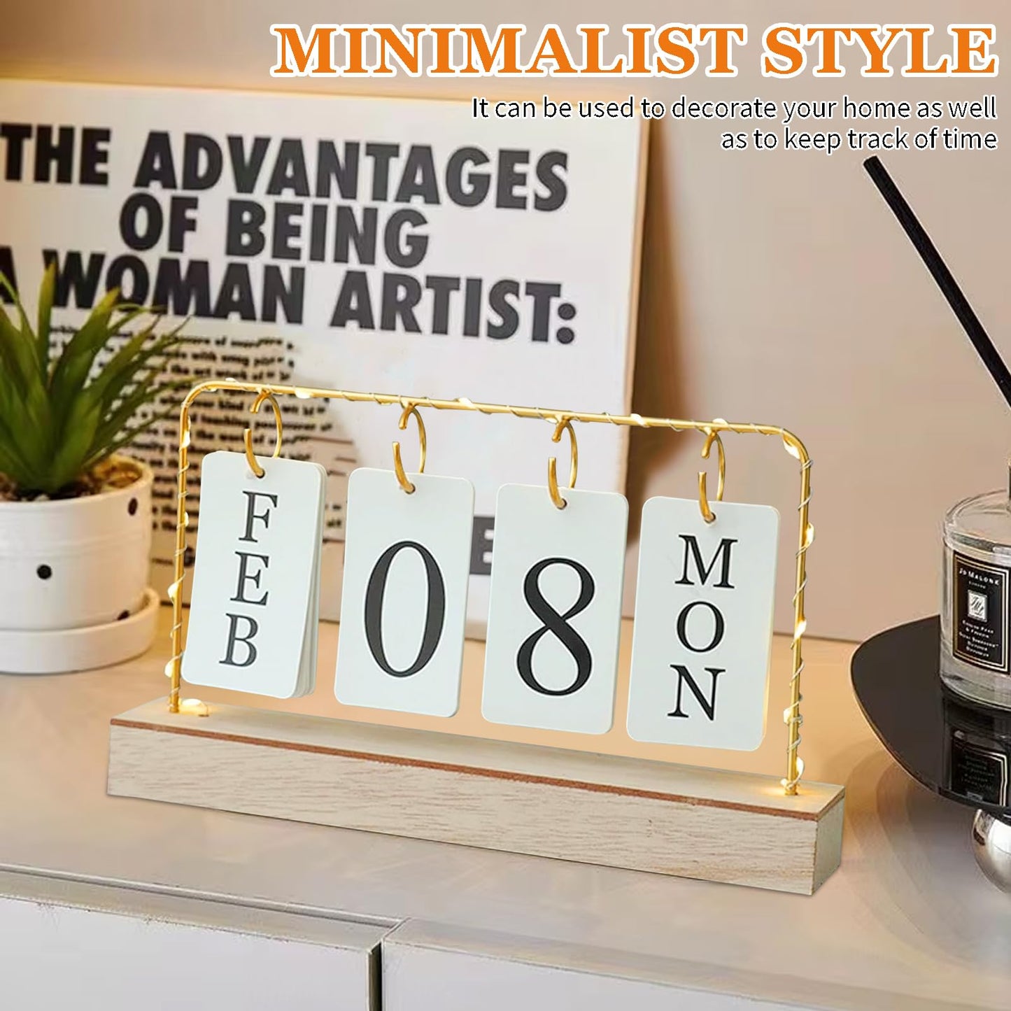 AUSTUFF Flip Wooden Perpetual Calendar Metal Desk Calendar 2025 Daily Desktop Calendar Monthly Weekly Year Planner Standing Office Home Desk Decor
