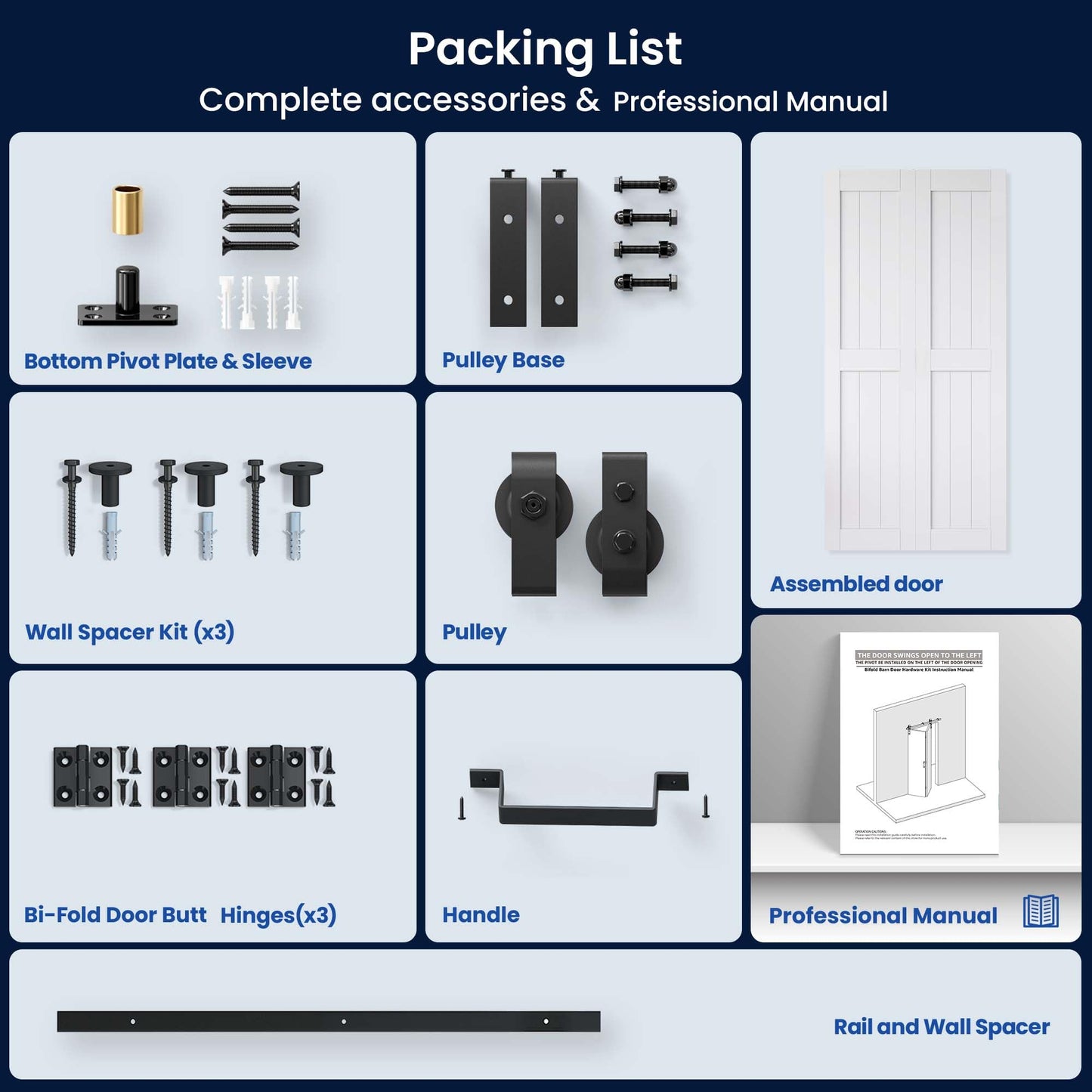 Bifold Barn Door 32" x 84", MDF Bi-Fold Sliding Closet Doors with Hardware Kit Included, Pre-Finished Easy Assembly, Water-Proof PVC Surface & Save Space, H-Frame, 36" Track for 2 Doors,White