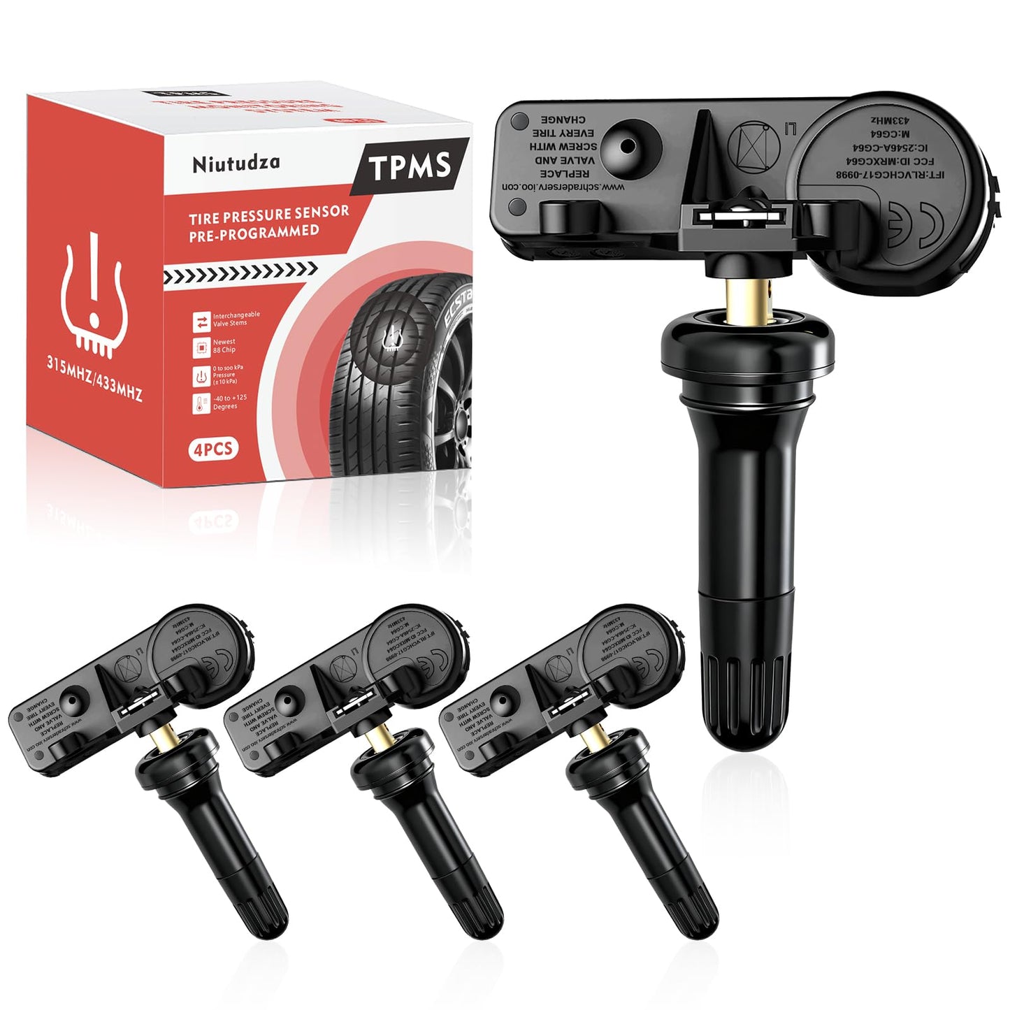 Niutudza TPMS Sensor Fit for Dodge Ram 1500 2019-2025, 433MHz Tire Pressure Monitor System Sensors Fit for RAM 2019-2024 Replace 68293199AA 4 Packs