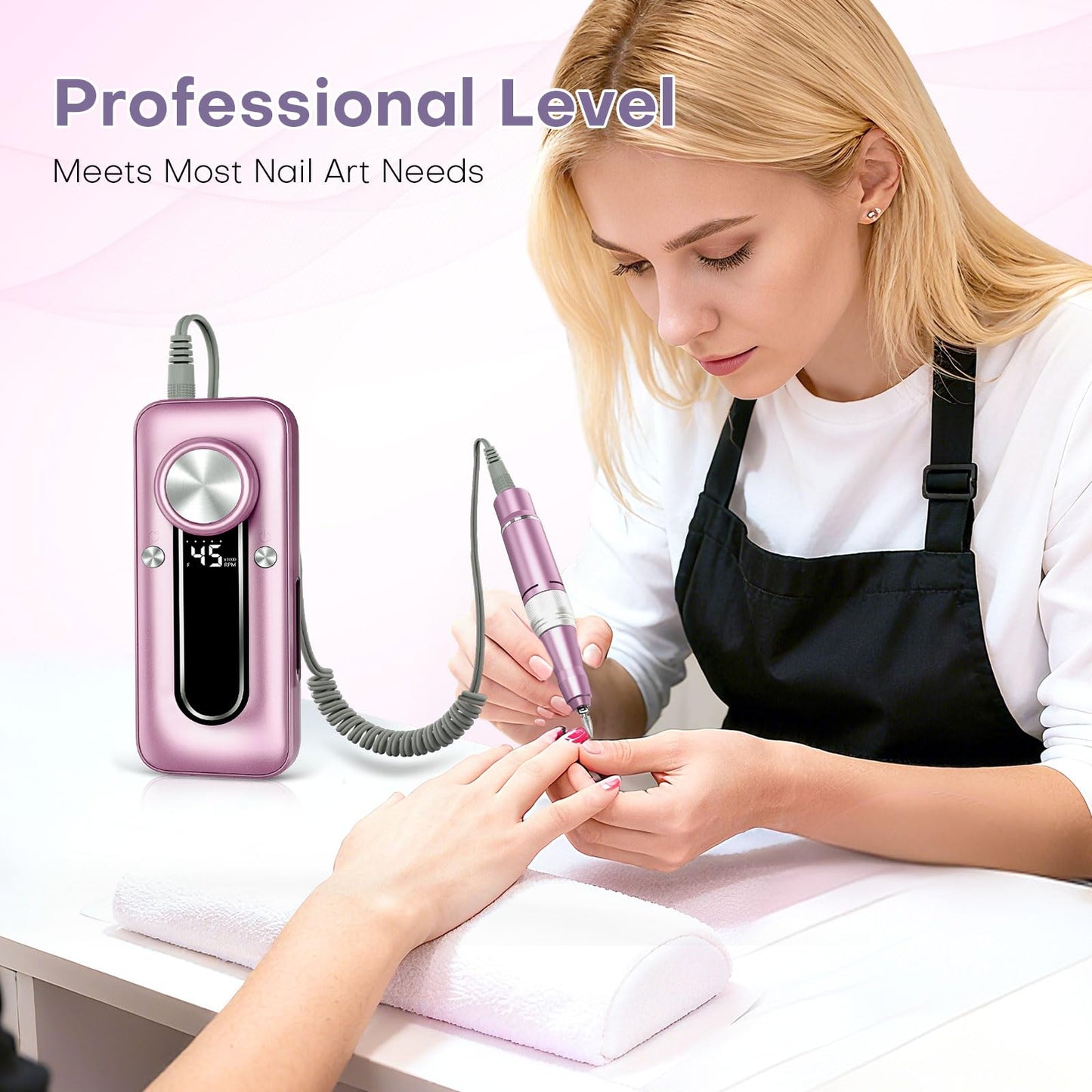 TUOBEO Nail Drill Electric Nail File Kit 45000 RPM Professional Efile Nail Set,Cordless Portable Rechargeable Acrylic Gel Nail Polish Remover Machine Pedicure Manicure Tool with 11 Bits for Salon Home