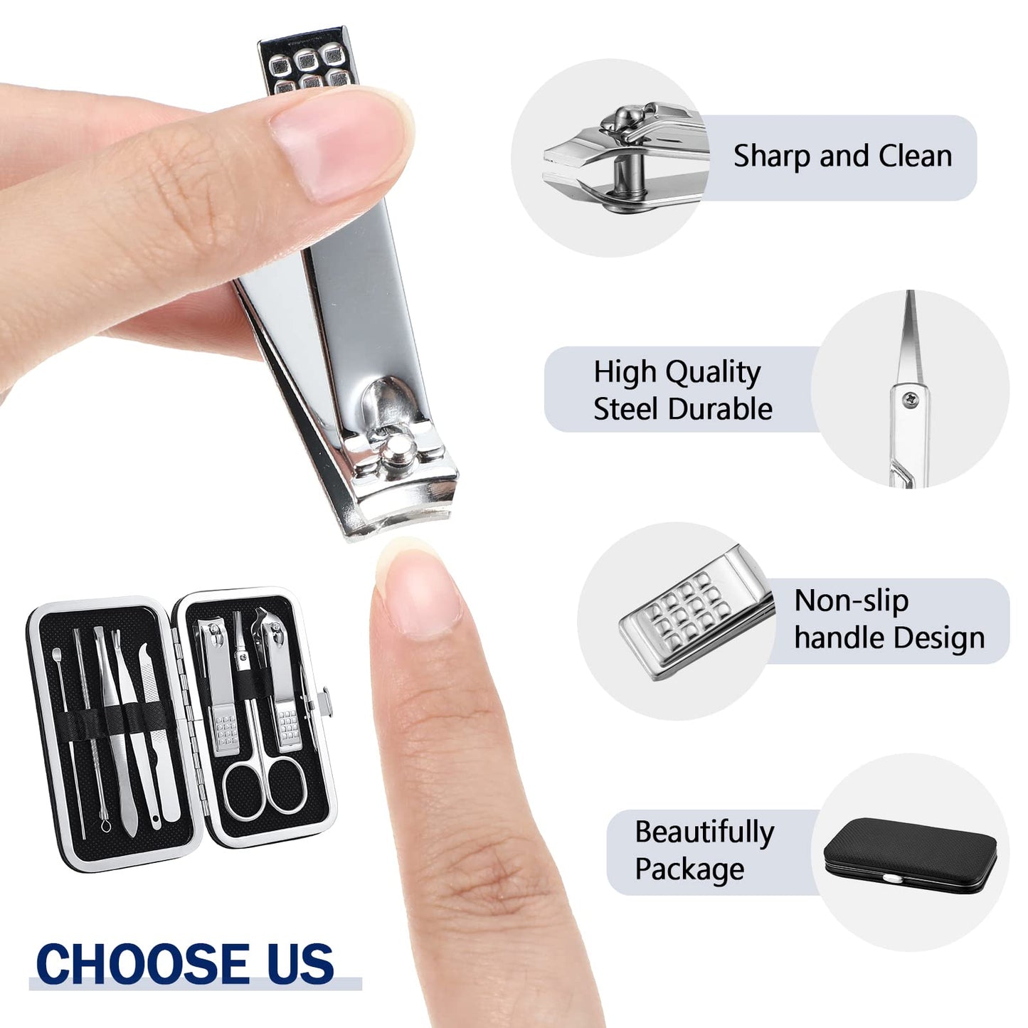 Hanaive 6 Set Manicure Set 48 Pcs Nail Clippers Pedicure Kit Gift for Mother's Day 8 in 1 Stainless Steel Grooming Kit Professional Nail Care Tools with Luxurious Travel Case for Men Women(Black)