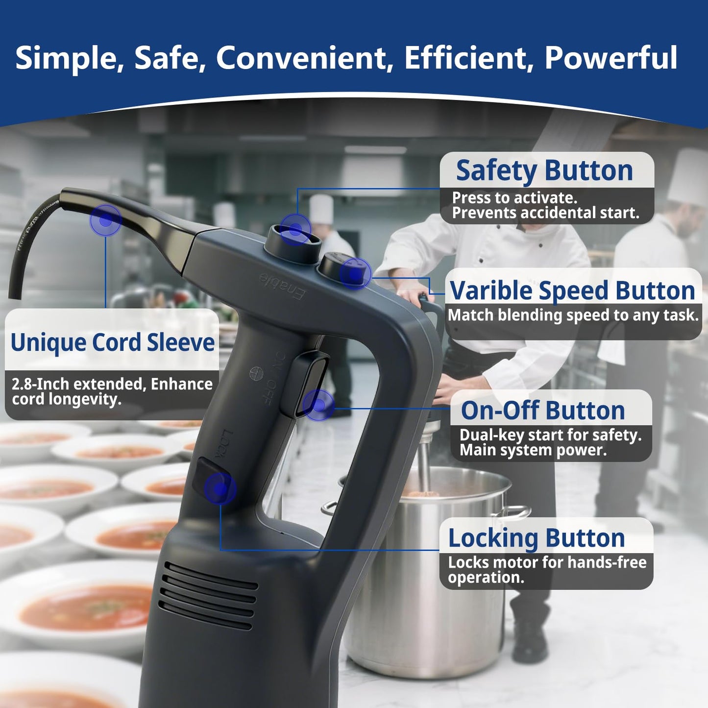 VONCI 750W Commercial Immersion Blender, Extra Heavy Duty Hand Blender with Variable Speed 8000-19000RPM, Handheld Stick Mixer with 20" SUS 304 Shaft, Commercial Emulsifier for Restaurant Kitchen.