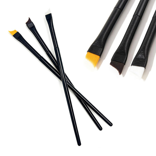 Calyuna Oblique Head French Tip Nail Brush, UV Gel Acrylic Painting Drawing Pen, Black Handle, Pack of 3