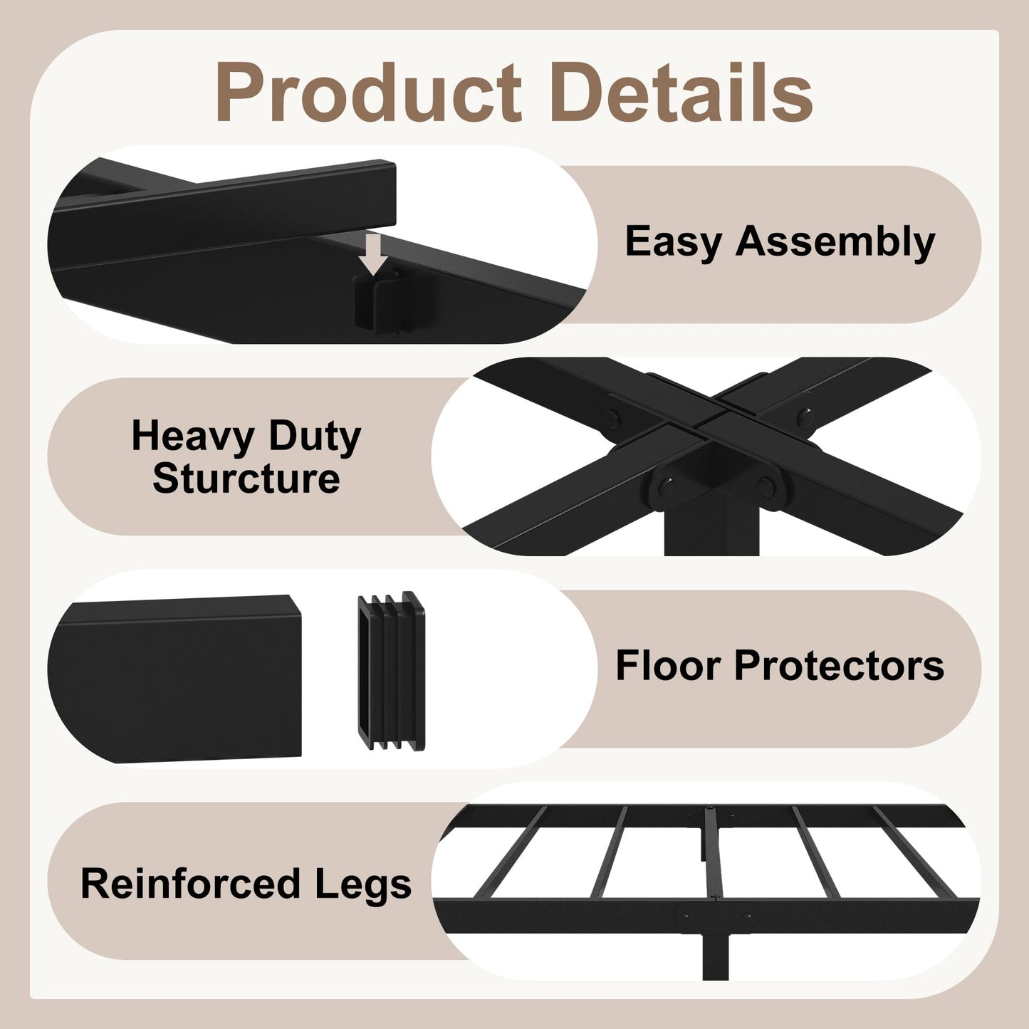Cieemine 5 Inch Low Queen Bed Frame, Heavy Duty Bed Frame Queen Size Low Profile, No Box Spring Needed, Easy Assembly, Noise Free, Black