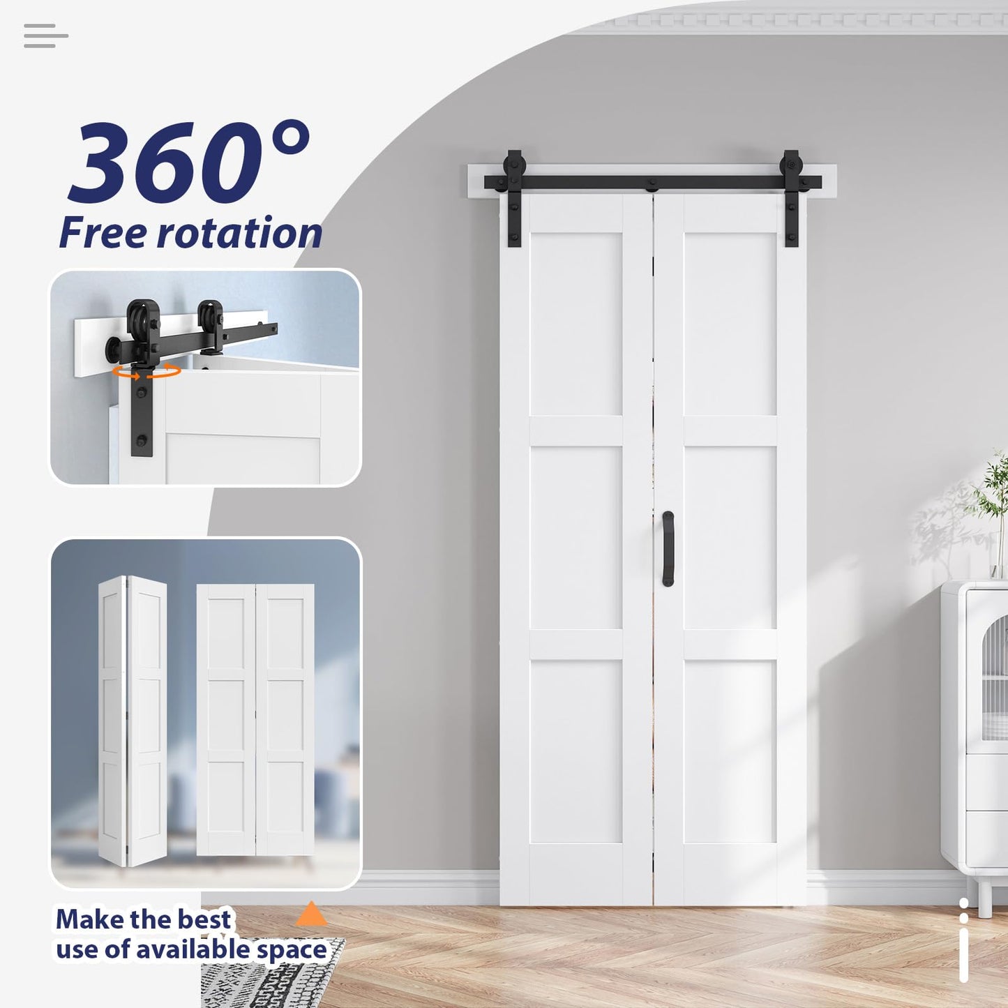 FREDBECK 32X84(Double 16x84) White Bifold Barn Door Sliding Folding Doors with 36" Hardware Track Kit Included,Solid MDF with Water-Proof PVC Surface for Closet,Assembly Required