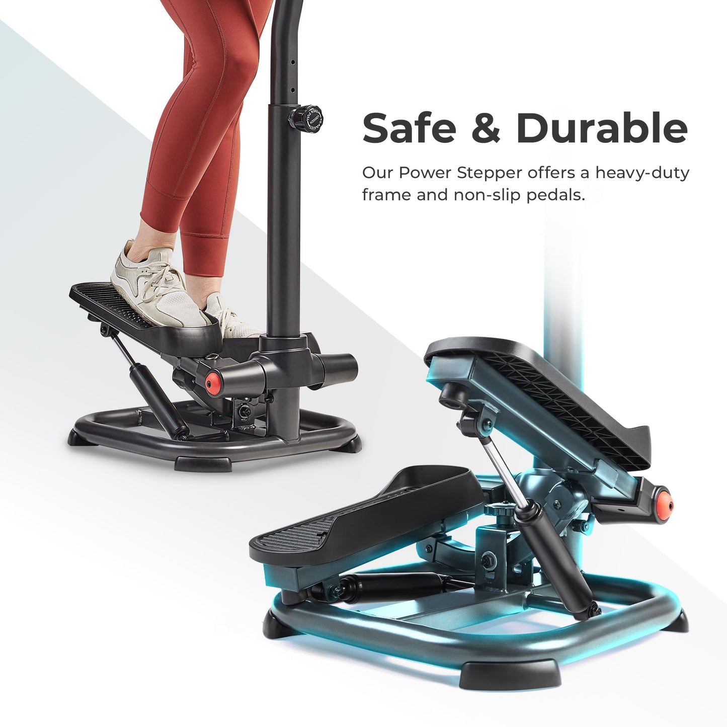 Sunny Health & Fitness 2-in-1 Premium Power Stepper with 400lbs Weight Capacity and Resistance Bands, Low-Impact Cardio, Space-Saving, Height-Adjustable, with Bluetooth and Free SunnyFit App