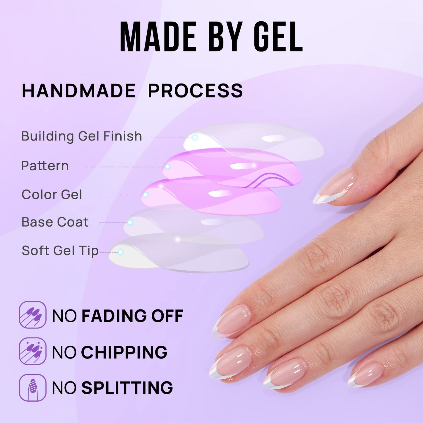 BTArtbox French Tip Press On Nails - White Press On Nails Almond, Short Fake Nails with Nail Glue, Fit Perfectly & Natural Reusable Stick on Nails in 16 Sizes, Mermaid