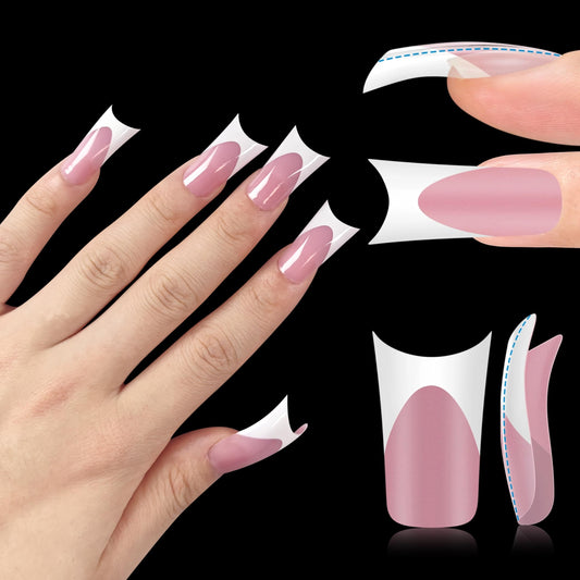 MUTIOVO White French Tip Duck Feet Nail Tips Full Cover for Press on Acrylic with Moon Curve, BERRY PINK Extra Thick Medim Long, Flare Wide Soft Gel Fake False Nail Extension x 15 Sizes 150 pcs