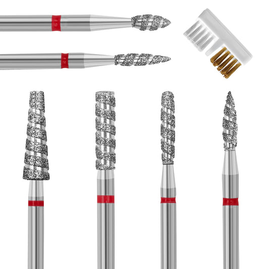 Diesisa 6 Pack Nail Drill Bits for Acrylic Nails, Diamond Carbide Nail Clipper Heads with Diamond Spiral Grooves, 3/32 Inch Cutter Attachment for Nail Preparation, Cuticle and Dead Skin Removal-Red