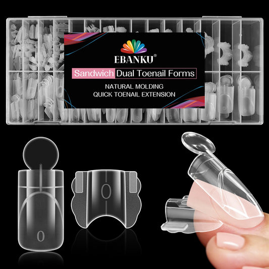 EBANKU Original Sandwich Toe Nails Dual Forms, 280Pcs Square Short Toe Nail Mold for Quick Toenails Extension, No Paper Forms Needed, 15 Sizes Salon Nail Art Tools