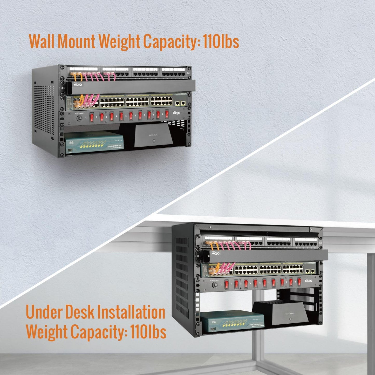 Tecmojo 4U Wall Mount Rack,4U Rack 14 inch Depth,19" Network Rack for Shallow Server and IT Equipment, Network Switches,Patch Panel Bracket,110lbs(50kg) Weight Capacity,Black