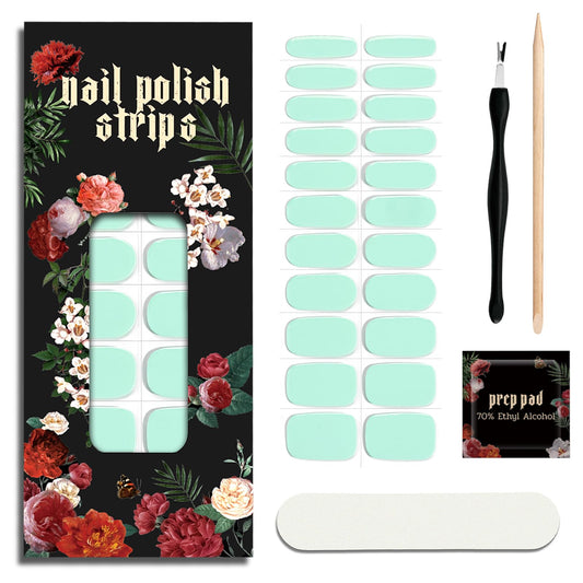 ruyeefam Nail Polish Strips (No UV Lamp Needed) - 22 Pcs Salon Quality Gel Nail Stickers - Long Lasting Wraps (Mint Milk Green)