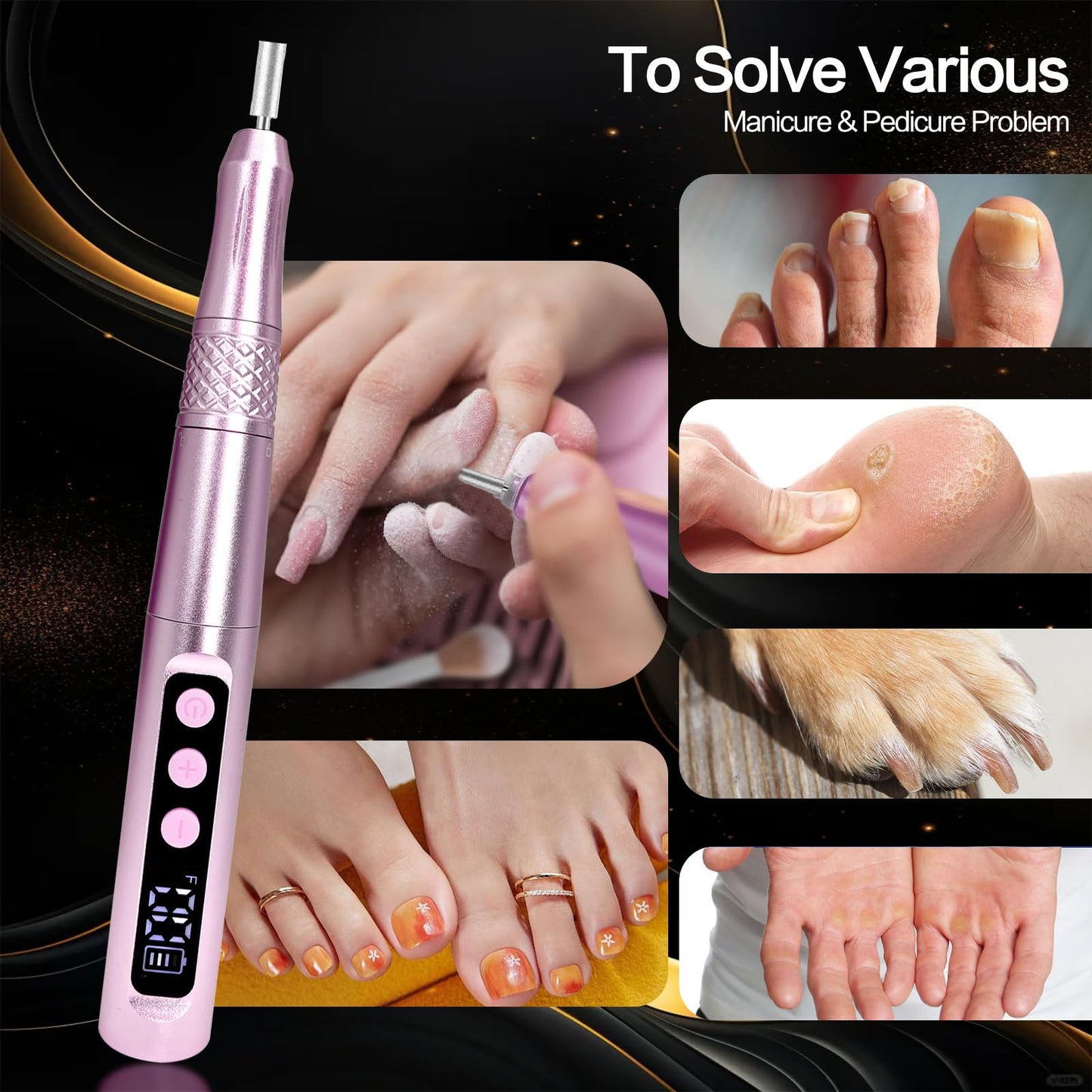 Cordless Nail Drill Electric Nail File Kit Rechargeable Professional Efile Nail Set, Portable Acrylic Gel Nail Polish Remover Machine Pedicure Manicure Tool, 11 Bits 39 Sanding Bands Salon Home