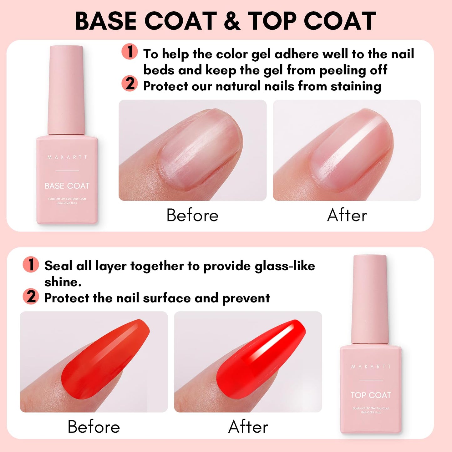 Makartt Nail Glue and Tips Kit: 15ML Solid Gel with Almond & Coffin Pre-Buffed Fake Nails, Portable UV Lamp, Base and Top Coat, Nipper, Cuticle Remover and File for DIY Art Manicure