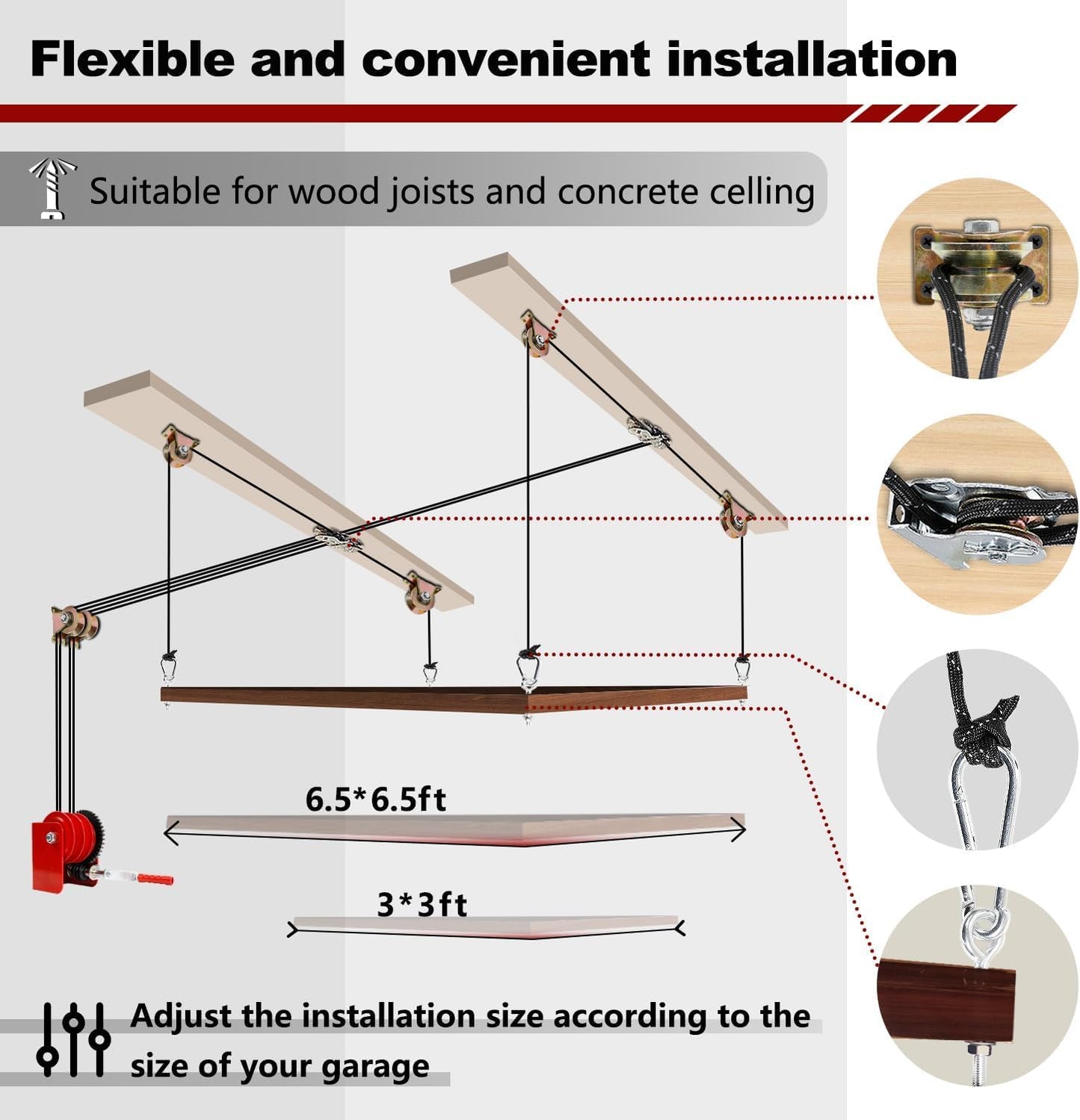 Overhead Garage Storage Lift - Heavy Duty Ceiling Mounted Garage Storage Lift System for Organization Easy to Install