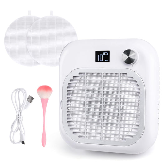 heemeei Nail Dust Collector, Dust Collector Nail Tech with 2 Pcs Reusable Filters & Nail Dust Brush, Rechargeable Powerful Dust Suction Machine for Acrylic Gel Polish Manicure Pedicure Salon