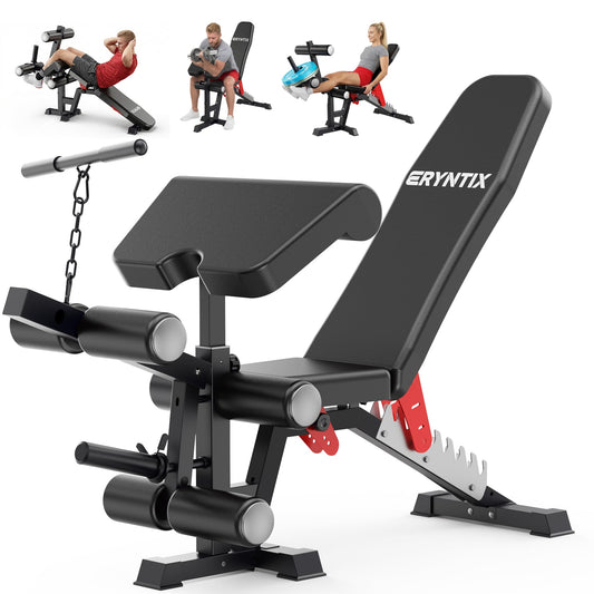 Eryntix Adjustable Workout Bench, 1600LBS Heavy-Duty Weight Bench with Leg Extension/Curl, Preacher Pad, 7-Position Incline/Decline/Flat, ISCC PLUS Certified for Home Gym Full Body Strength Training (Black, M1 Pro)