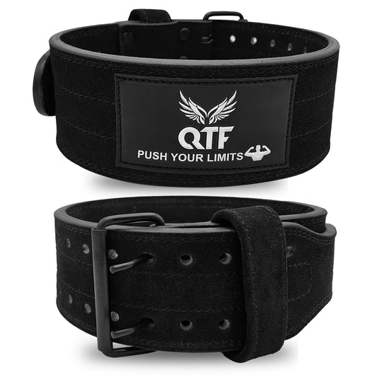 QTF Weight Lifting Belt Gym Exercise Workout, 4 inch Sued-Leather-Belt Padded Lumbar Back Support Men Women, 9 double Adjustable Holes, Powerlifting Bodybuilding Deadlift, Squat Fitness Strength Training Belt (Black, Small)