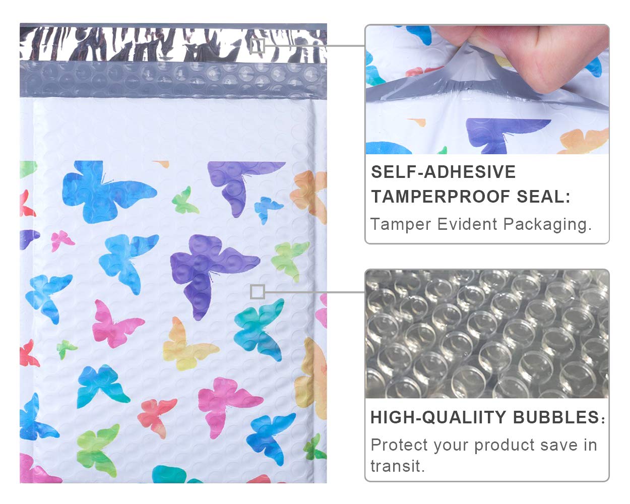 UCGOU Bubble Mailers 6x10 Inch Colorful Butterfly 25 Pack Poly Padded Envelopes Small Business Mailing Packages Self Seal Adhesive Waterproof Boutique Shipping Bags for Jewelry Makeup Supplies #0