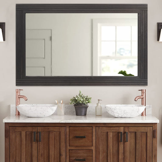 YOSHOOT Hand-Made Wooden Spliced Wall Mirror for Bathroom, Rustic Farmhouse Vanity Mirror, Décor Wall Art, Solid Wood Frame, Vertical or Horizontal Hanging, 60" x 30", Black