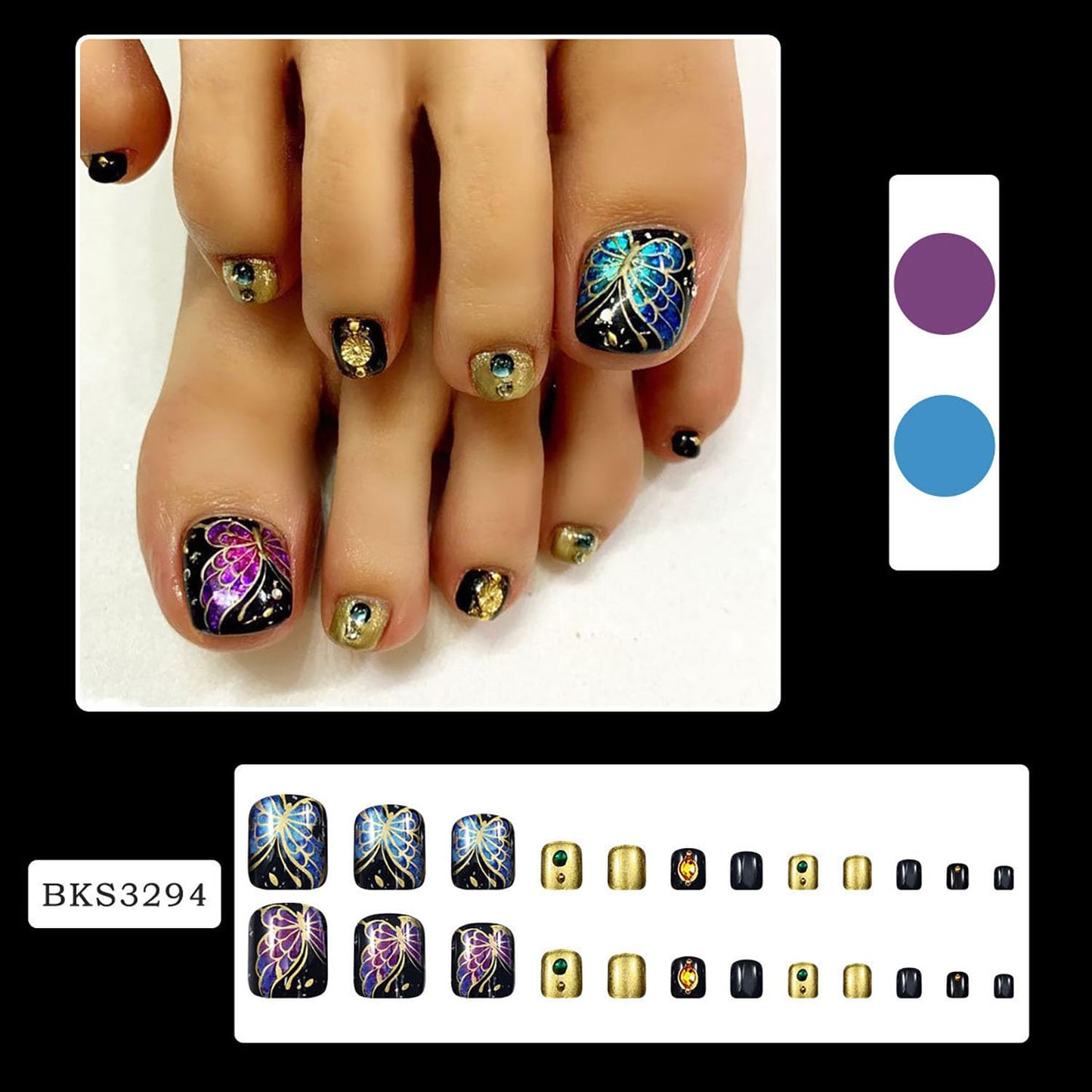 FIEONCIY Press on Toenails with Designs Acrylic Fake Nails for Toe Artificial False Nails with Charms Press on Toe Nails for Spring Summer Stick on Toenails for Women Girls(WSJ2544)
