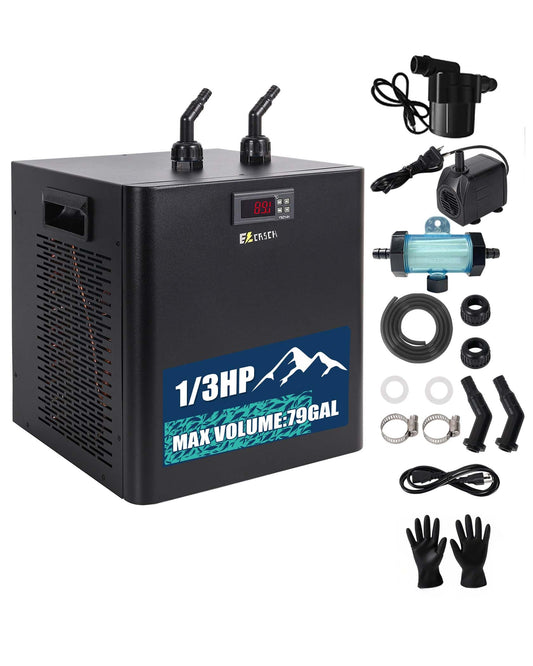 Ezcasch 79gal 1/3HP Ice Bath Water Chiller with 2 Pumps & 1 Filter Cold Plunge Recovery Chiller for Ice Bath Tubs with Complete Accessories for Home and Outdoors Use