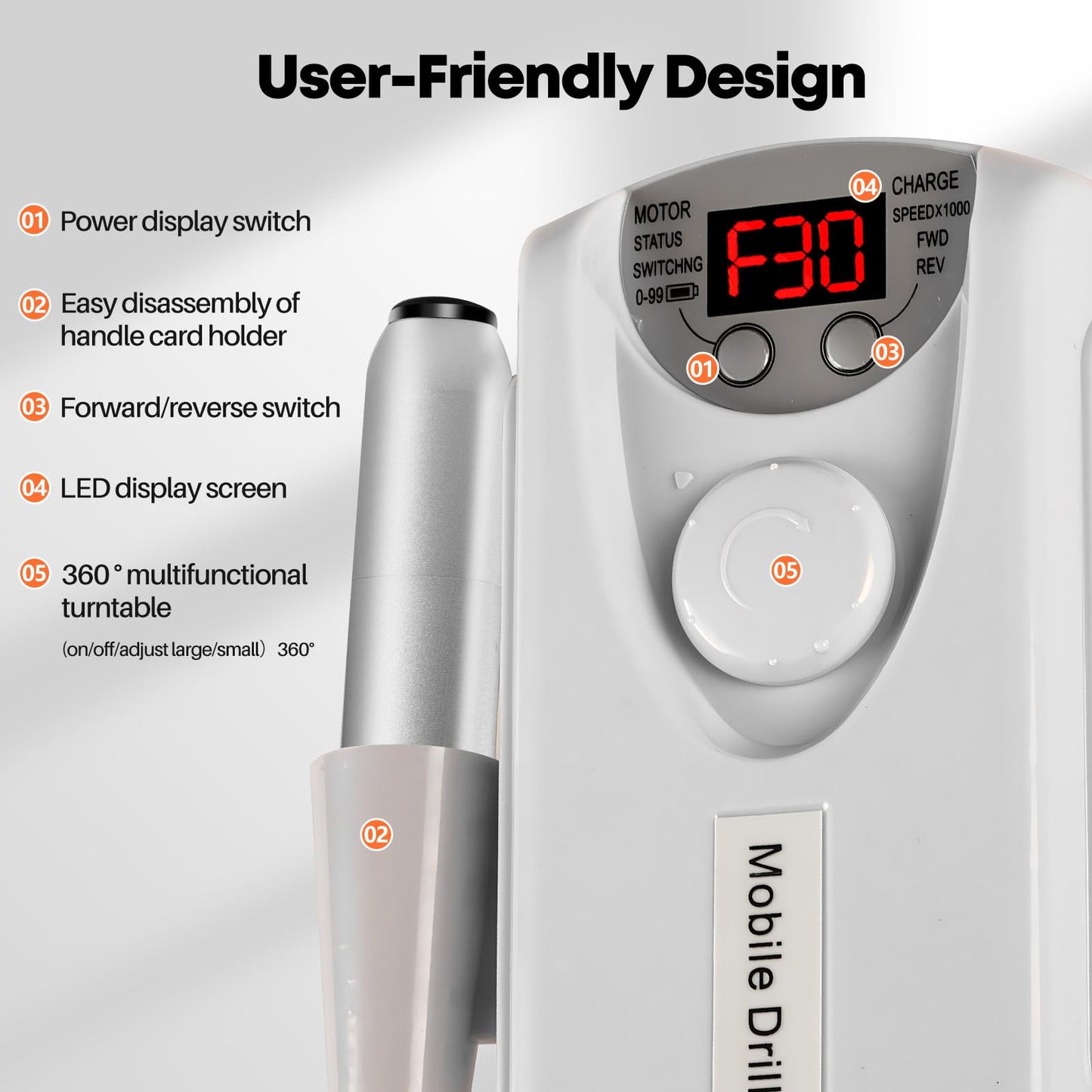 Droyek Electric Nail Drill Portable Nail Drill Professional 30000 RPM 13 Salon Quality Drill bits 50 Sanding Bands Portable & Low Noise for Acrylic Nails Gel Polishing Removing Bits Kit for Home Use