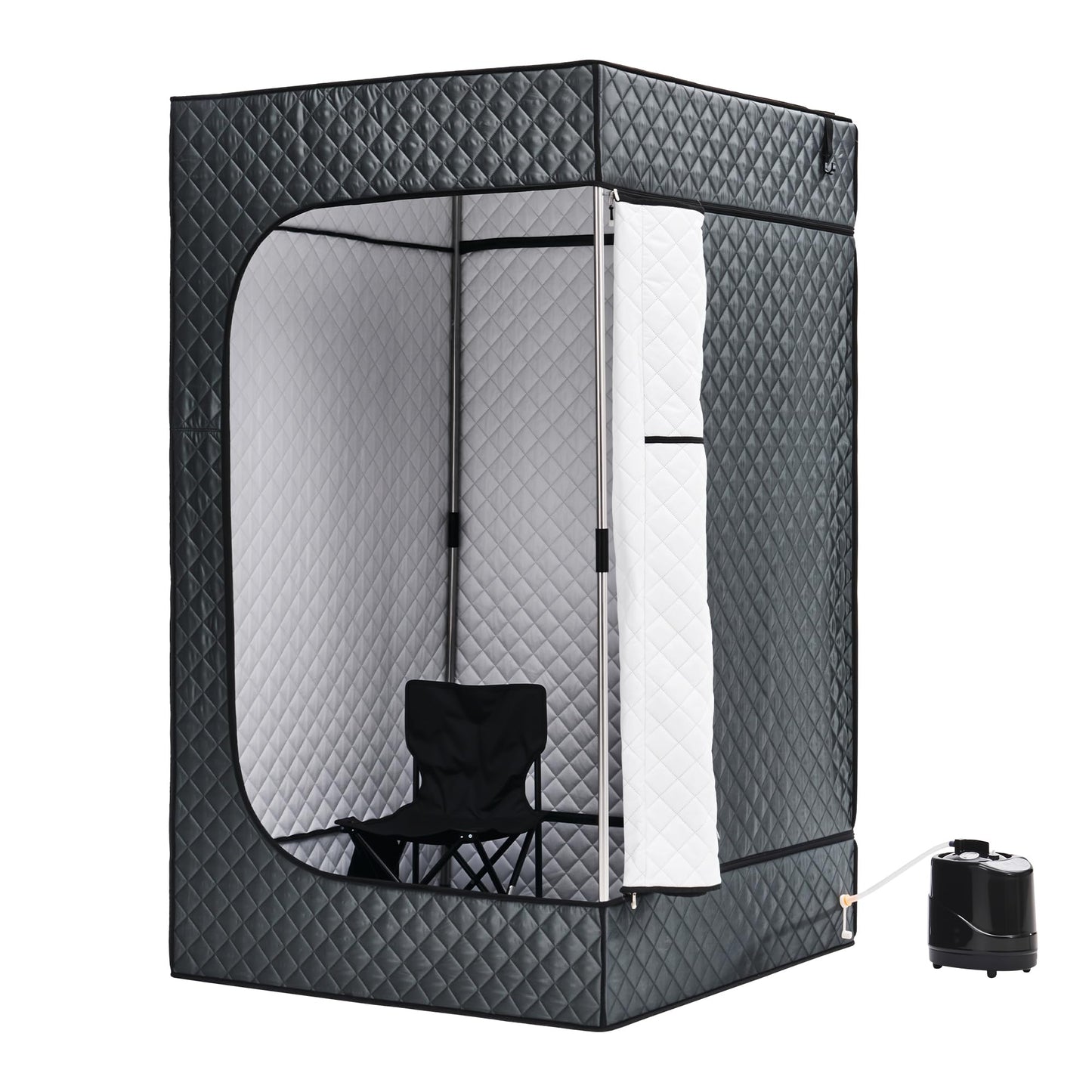 Albott Extra-Large Portable Steam Sauna Box for Home, 39.4"x39.4"x70.9" Full Body Sauna Tent with 3L 1500W Steamer, Remote Control & Folding Chair, Grey