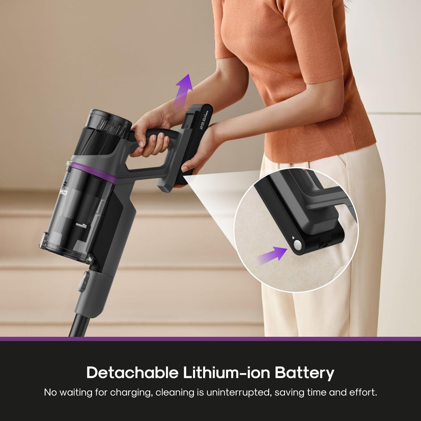 Eureka Cordless Stick Vacuum Cleaner ReactiSense 440, 60-Min Runtime, Anti-Tangle Brushroll, Intelligent Sensing Technology, Ideal for Pet Hair, HardFloors & Carpets