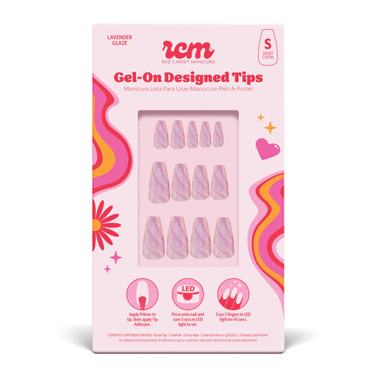 RC Red Carpet Manicure Gel-On Designed Tips - Full Coverage, Flexible, Break-Resistant, 21-Day Wear, UV/LED Cured Gel Adhesion for Natural Look (Lavender Glaze Short Coffin)