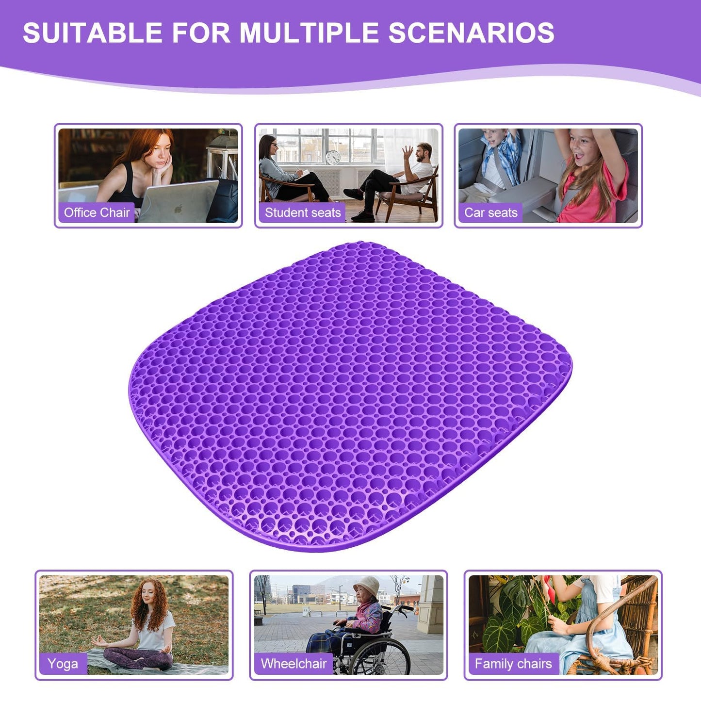 TONINT Large Gel Seat Cushion for Long Sitting with Non-Slip Cover, Soft & Breathable, Seat Cushion for Chair, Car, Office, Desk Chair, Wheelchair (17" x 15")