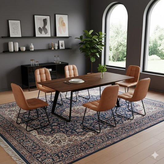 ZckyCine Extendable Dining Table - 63" to 78.7" Adjustable Rectangular Table with Brown Metal Legs, Modern Expandable Dining Table for 6-8 People