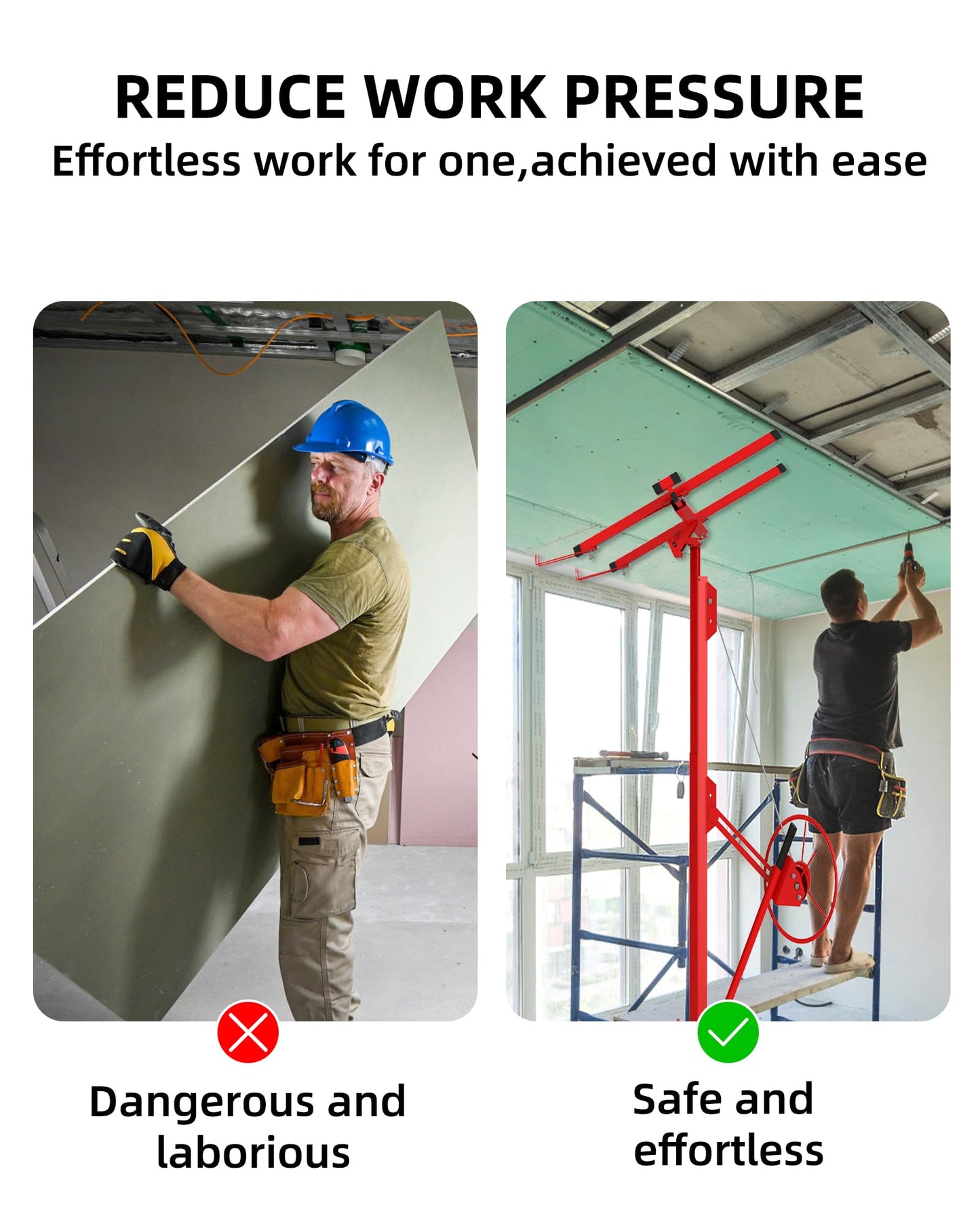 16 FT Heavy Duty Drywall Lift Hoist, 150 Lbs Capacity Adjustable Telescoping Panel Jack with 360° Swivel & Locking Wheels for Ceiling & Wall Installation