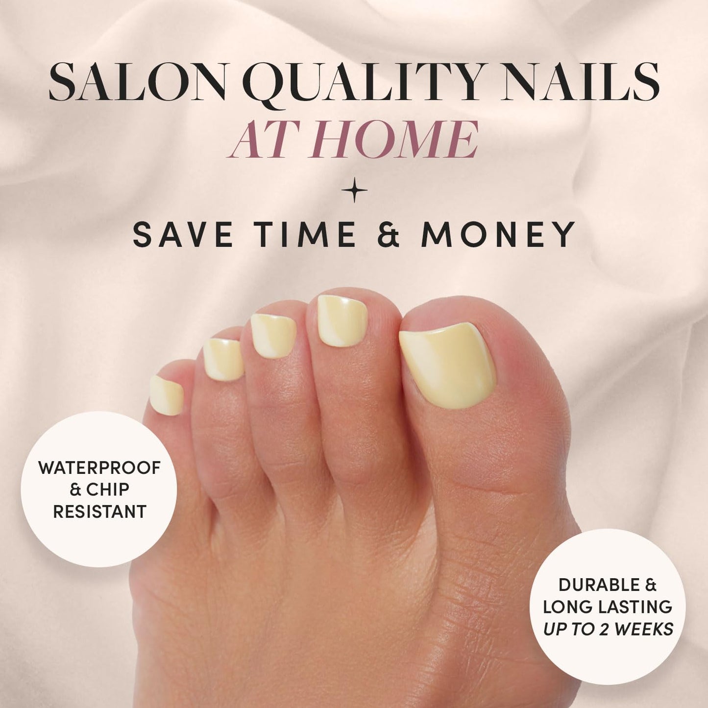 Glamnetic Press On Toenails - Yellow Pop | Pastel Yellow Fake Toe Nails with a Glazed Finish | 16 Sizes - 32 Toe Nail Kit with Glue