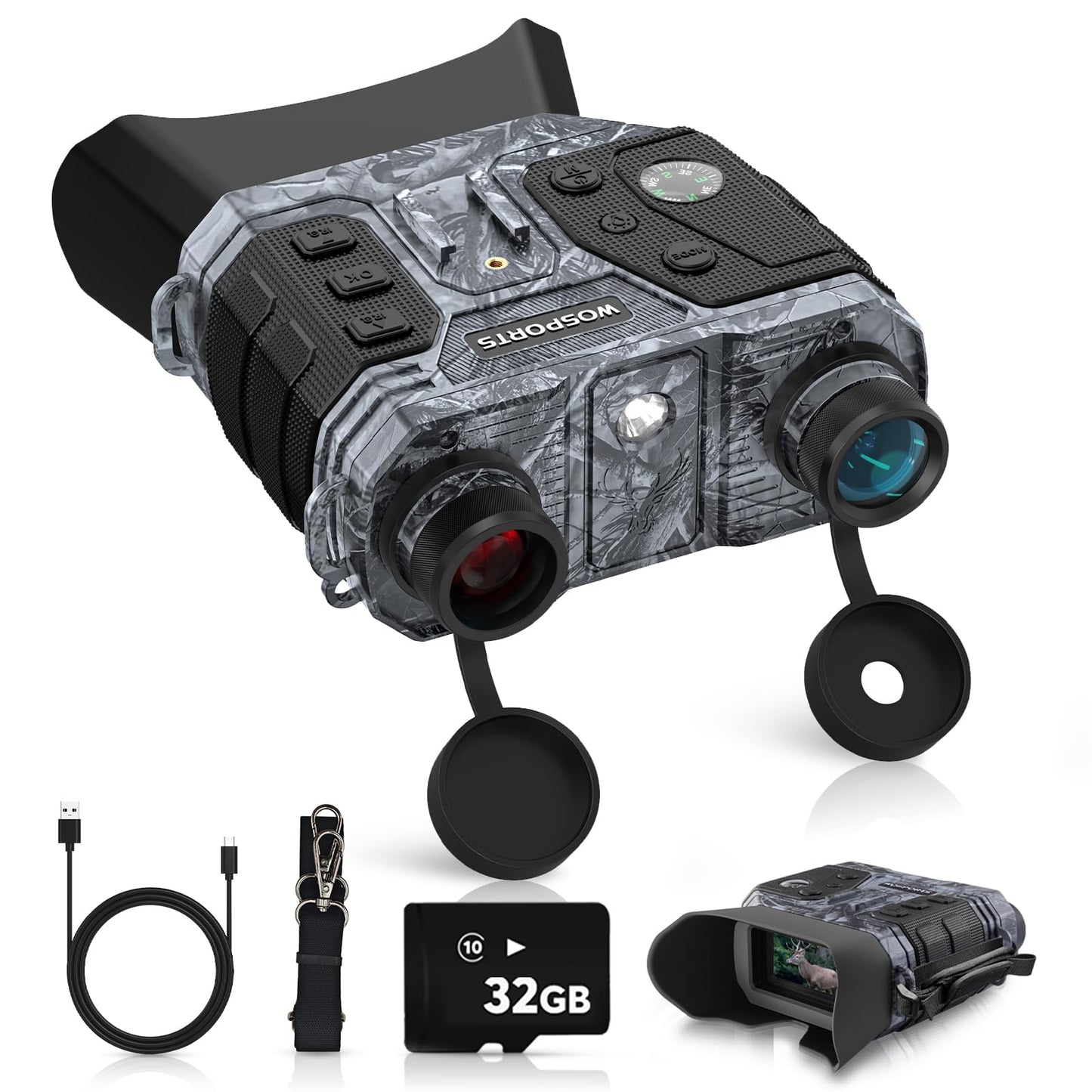WOSPORTS 4K Night Vision Goggles with 48MP Photo, 3280ft Full Color Vision, 1300ft IR Distance, 3" HD Screen, 10X Optical Zoom, 5000mAh Battery, Binoculars for Wildlife Observation, Gifts for Men