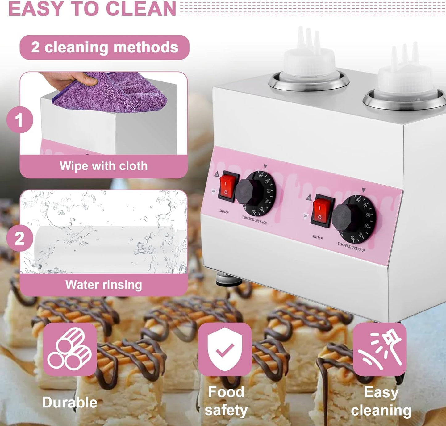 Saladulce Electric Sauce Warmer Hot Fudge Warmer Dispenser Nacho Cheese Warmer Jam Heat Preservation Machine with 22oz Bottles, 86~185℉ 110V
