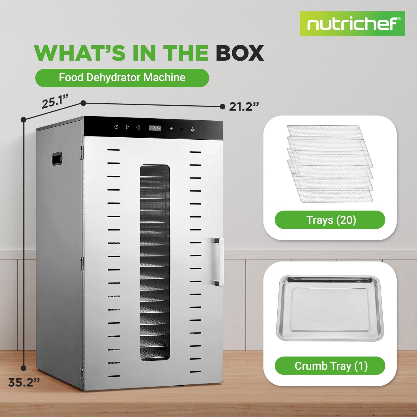 NutriChef 20 Layer Commercial Food Dehydrator Machine - Includes 20 Stainless Steel Trays, Built-in Digital Timer and Temperature Control, Ideal for Jerky Meat, Fruit, Pet Treats, and Vegetables