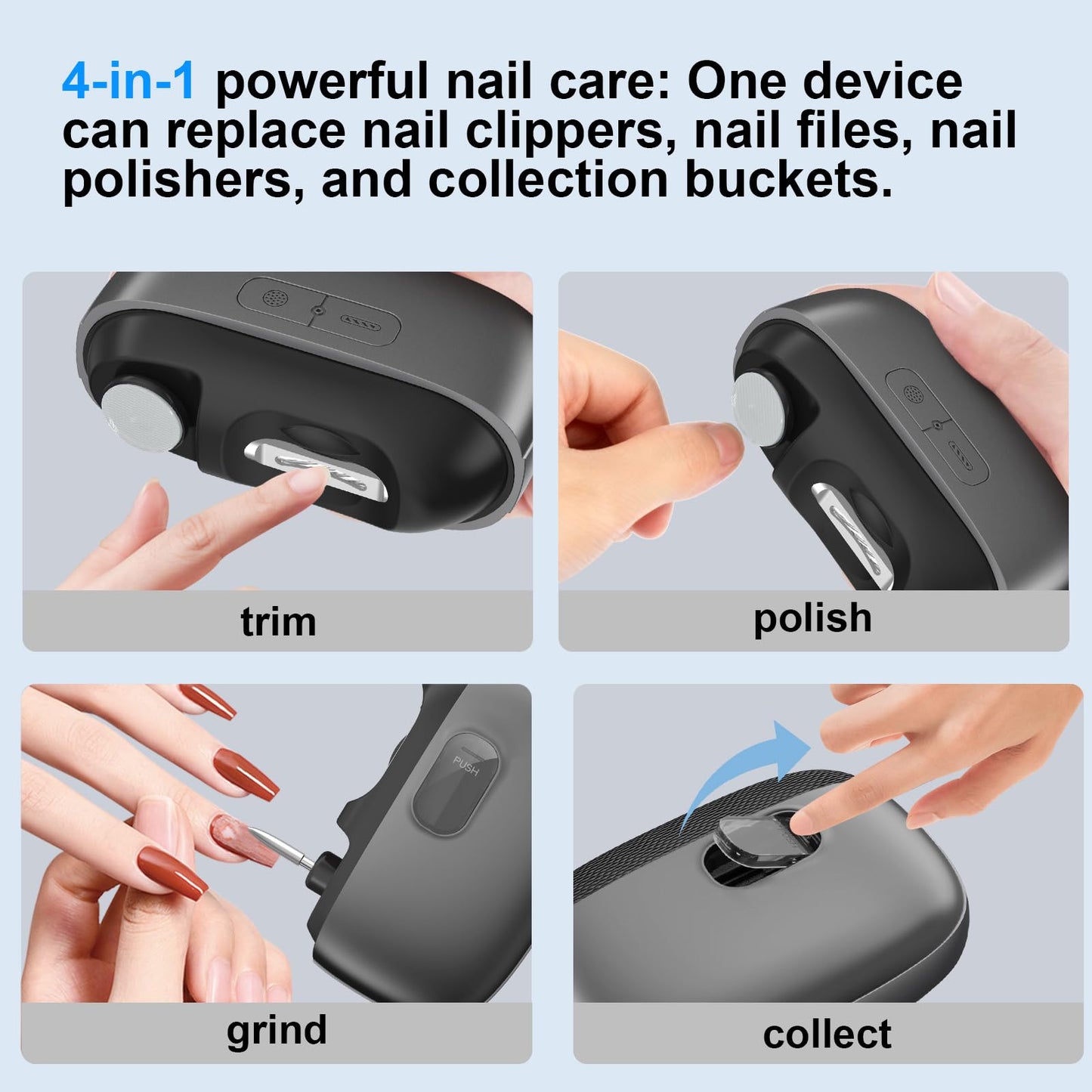 Electric Nail Clippers for Seniors & Baby Automatic Nail Clipper with Polishing, Dust Storage & LED Light, Nail File Toenail Trimmer,4-in-1 Electric Nail Trimmer for Toenails & Fingernails