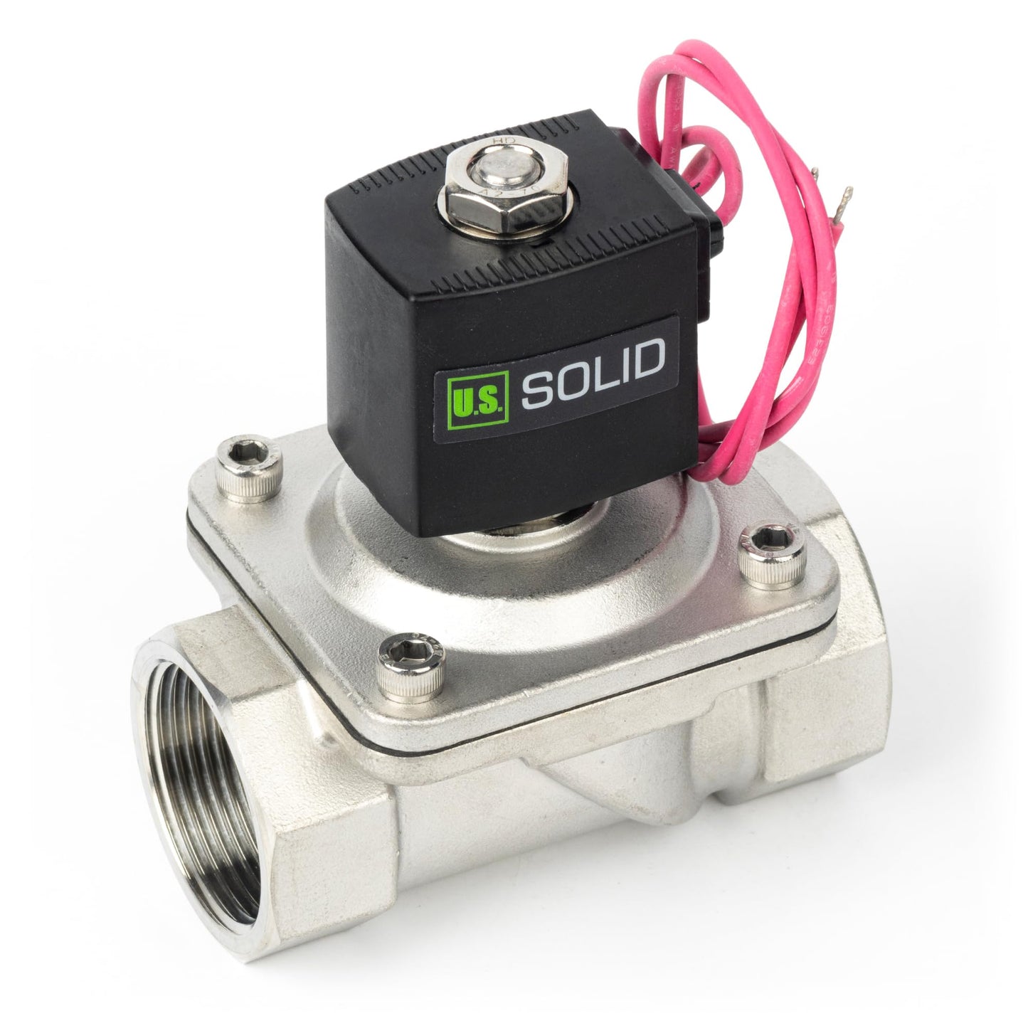 U.S. Solid 1-1/4" Stainless Steel Solenoid Valve - 110V AC Normally Closed Electric Solenoid Valve with Viton Seal, Lead Wire Type