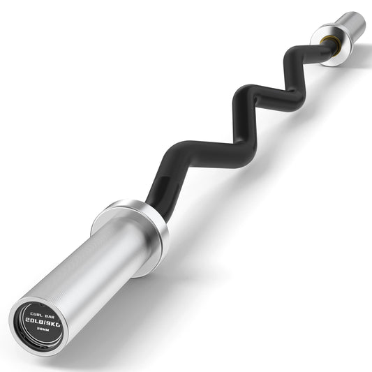 HANDBODE Olympic EZ Curl Barbell Bar 47", 2 inch 4 ft Curl Bars for Weightlifting, Squats, Hip Thrusts, Biceps, 500 lb Weight Capacity, Home Gym Weight Bar, Strength Training, Black & Silver